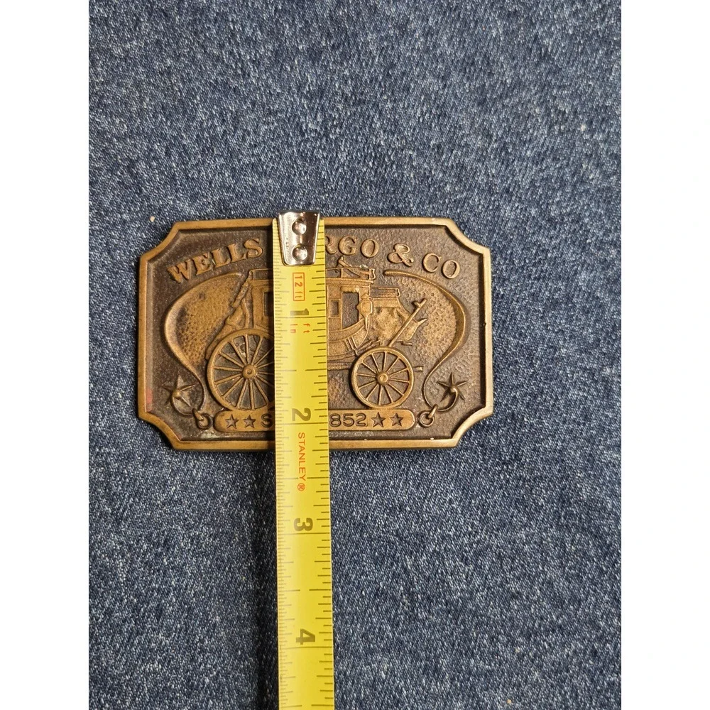 Wells Fargo 1973 Vintage Commemorative Brass Buckle - Rectangle